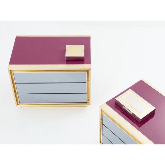 Image 1 of Paar vintage gelakt messing nachtkastjes voor Maison Jansen, 1970