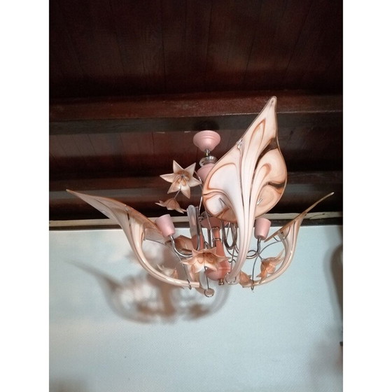 Image 1 of Vintage kroonluchter van Murano glas met iris en calla bloemen