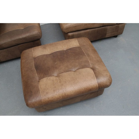 Image 1 of Paar vintage buffelleer fauteuils en voetsteunen, 1970