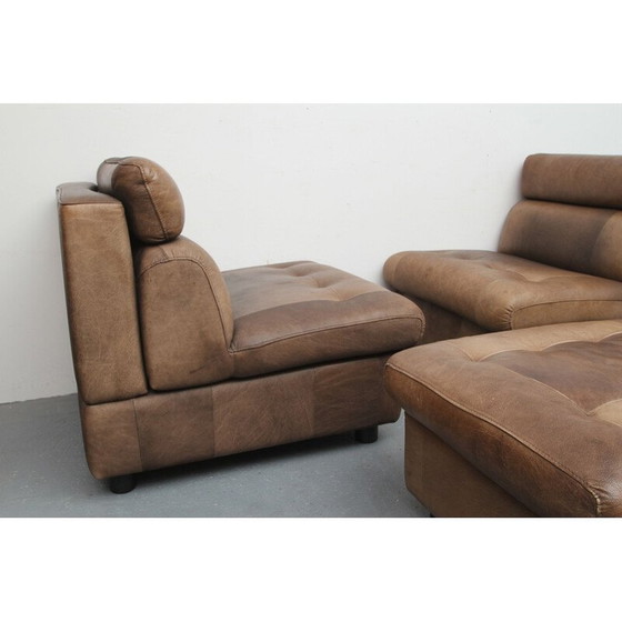 Image 1 of Paar vintage buffelleer fauteuils en voetsteunen, 1970