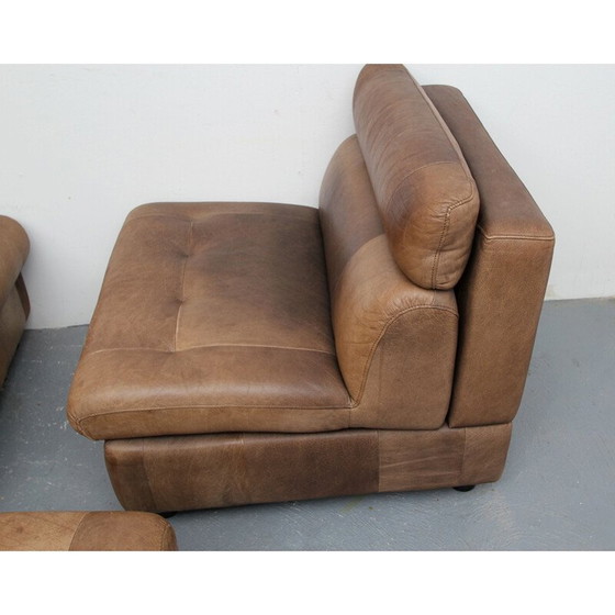 Image 1 of Paar vintage buffelleer fauteuils en voetsteunen, 1970