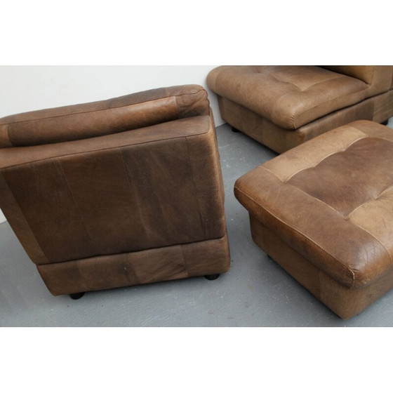 Image 1 of Paar vintage buffelleer fauteuils en voetsteunen, 1970