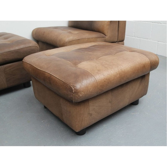 Image 1 of Paar vintage buffelleer fauteuils en voetsteunen, 1970