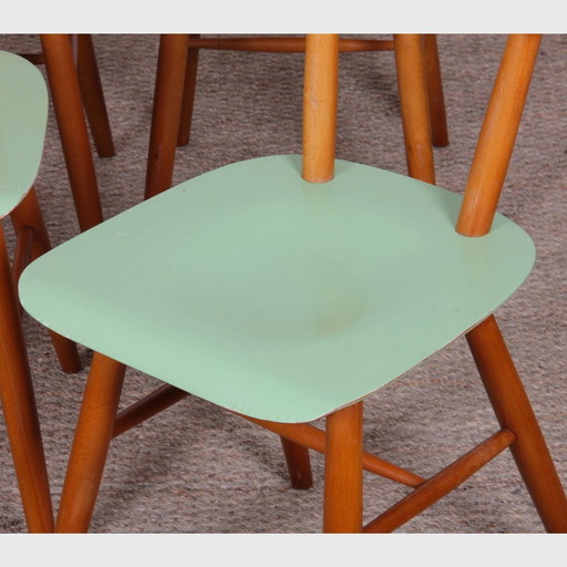 Suite van 4 Vintage houten stoelen, bewerkt door Ton, 1960