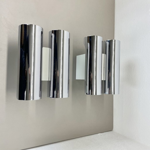 Set van 2 modernistische verchroomde wandlampen Xxl 30 cm Atomic Space Age, Duitsland 1970S