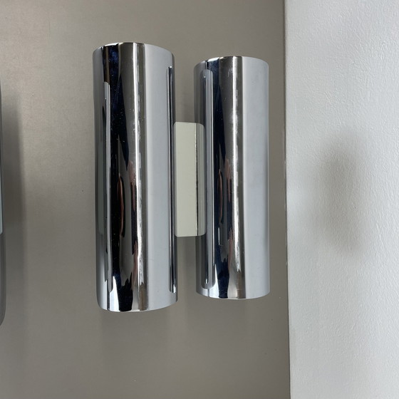 Image 1 of Set van 2 modernistische verchroomde wandlampen Xxl 30 cm Atomic Space Age, Duitsland 1970S
