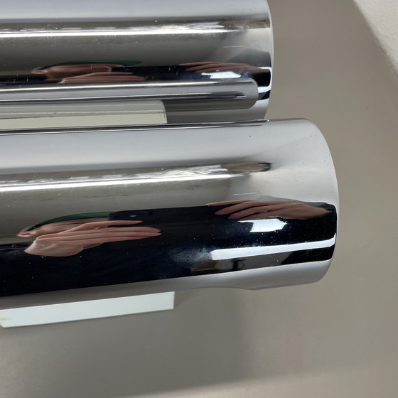 Image 1 of Set van 2 modernistische verchroomde wandlampen Xxl 30 cm Atomic Space Age, Duitsland 1970S