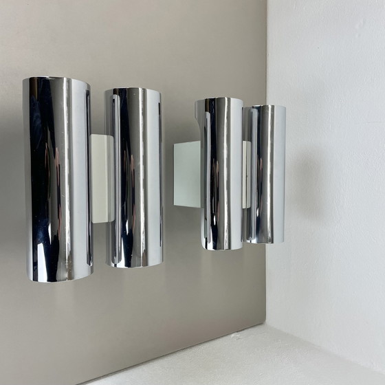 Image 1 of Set van 2 modernistische verchroomde wandlampen Xxl 30 cm Atomic Space Age, Duitsland 1970S
