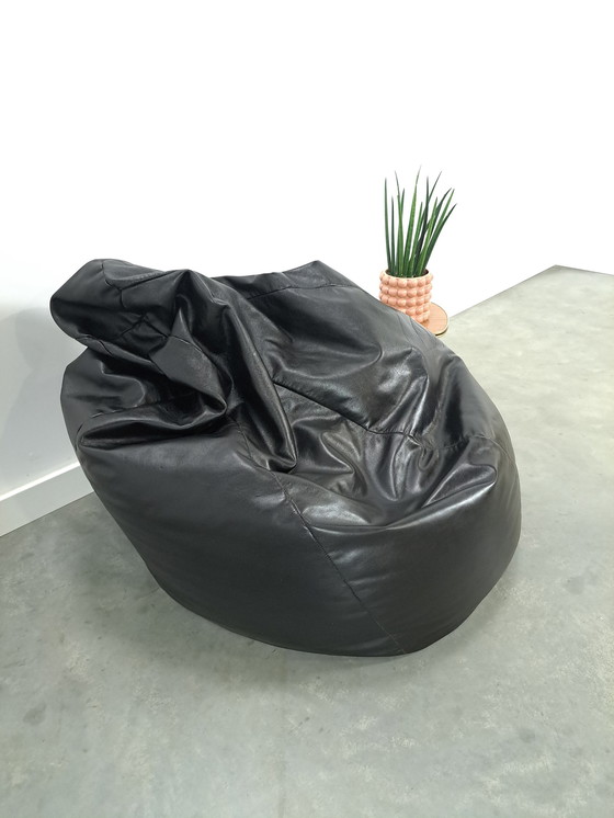 Image 1 of Zwart Leren Zitzak Vintage Beanbag