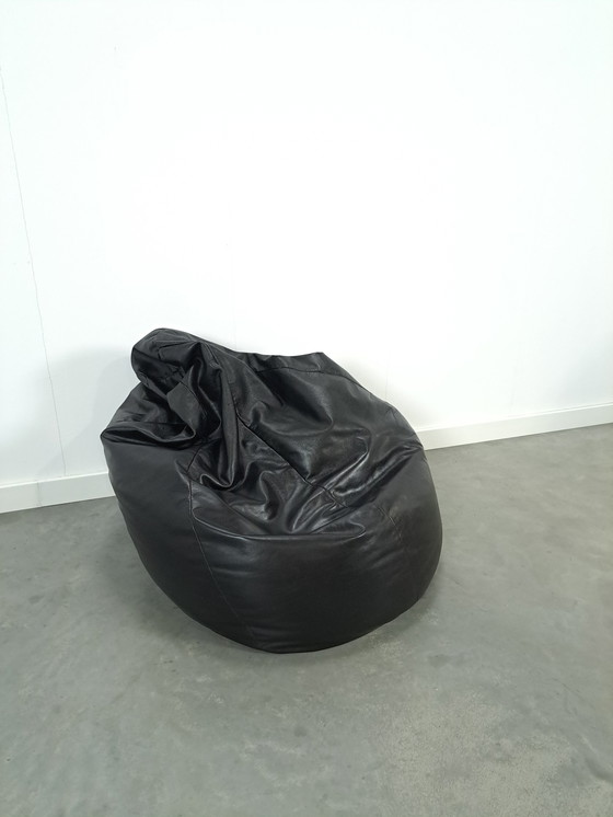 Image 1 of Zwart Leren Zitzak Vintage Beanbag