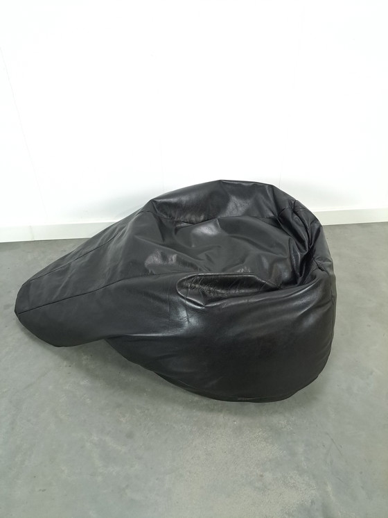 Image 1 of Zwart Leren Zitzak Vintage Beanbag