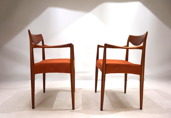 Image 1 of Set van 2 Gustav Bahus Bambi Teakhouten Stoelen Door Rolf Rastad & Adolf Relling, 1960