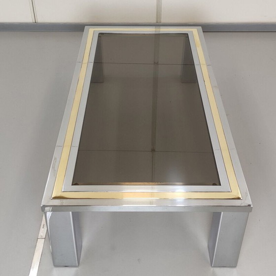 Image 1 of Dewulf Belgochrome vintage salontafel in goud en chroom met rookglas