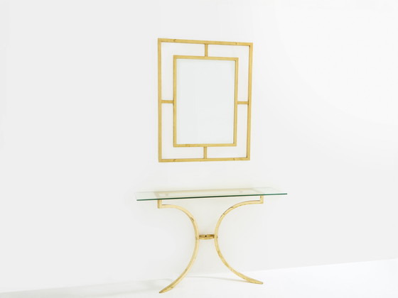 Image 1 of Roger Thibier Verguld Smeedijzeren Console Tafel met Spiegel 1960