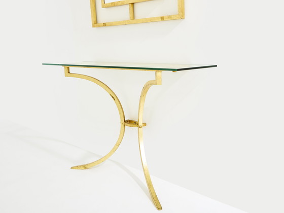 Image 1 of Roger Thibier Verguld Smeedijzeren Console Tafel met Spiegel 1960