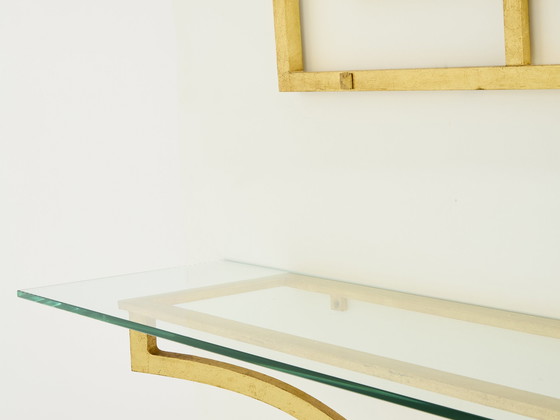 Image 1 of Roger Thibier Verguld Smeedijzeren Console Tafel met Spiegel 1960