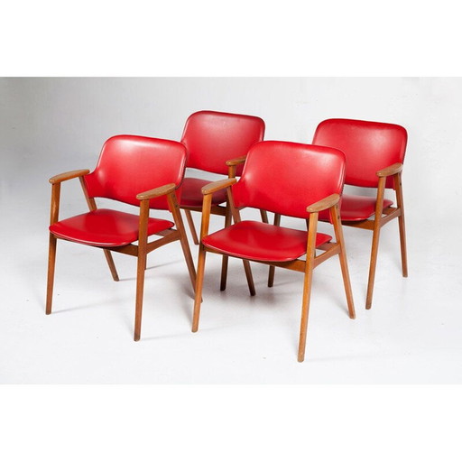 Vintage set van 4 eetkamerstoelen rood door Cees Braakman voor Pastoe, jaren 1950