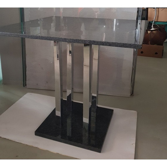 Image 1 of Vintage zwart granieten tafel met verchroomde poten en granieten onderstel 1980