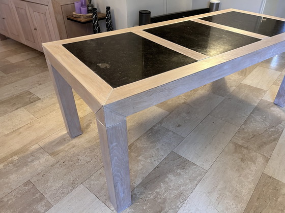 Image 1 of Eiken White Wash Tafel Met Natuursteen Inleg