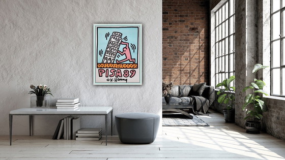 Image 1 of Keith Haring, "Pisa 1989". Lithografie. Mooi Dik Kwaliteit Ivoorpapier. In Uitstekende Staat.