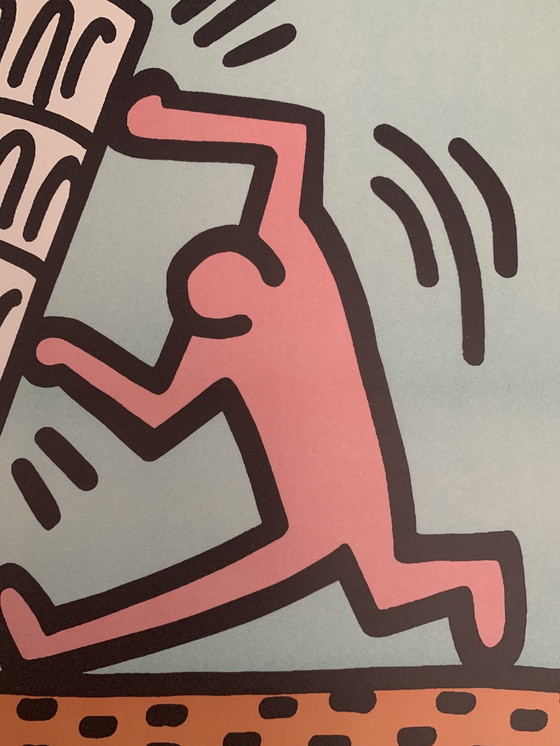 Image 1 of Keith Haring, "Pisa 1989". Lithografie. Mooi Dik Kwaliteit Ivoorpapier. In Uitstekende Staat.