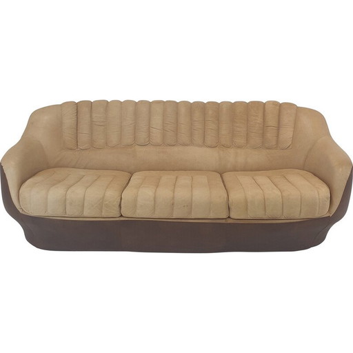 Vintage lederen 3-zits club sofa, Italië 1970