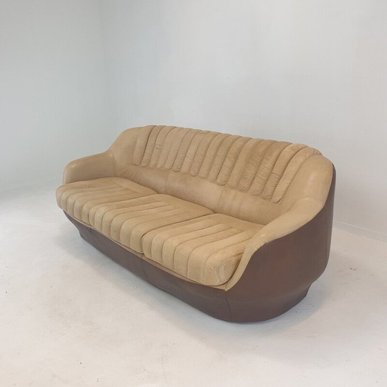Image 1 of Vintage lederen 3-zits club sofa, Italië 1970