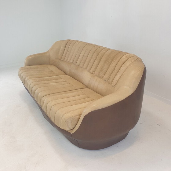 Image 1 of Vintage lederen 3-zits club sofa, Italië 1970