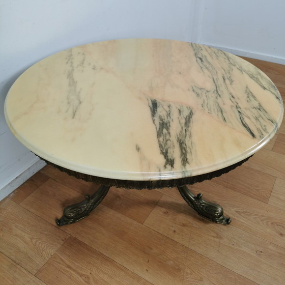 Image 1 of Vintage Hollywood Regency Salontafel Met Marmer, Onyx Blad