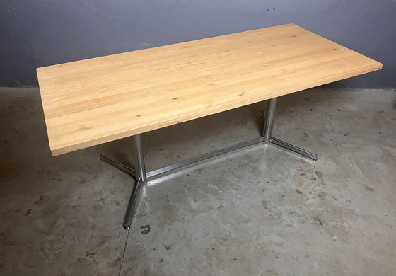 Image 1 of Vintage Eettafel Chroom Massief Eiken