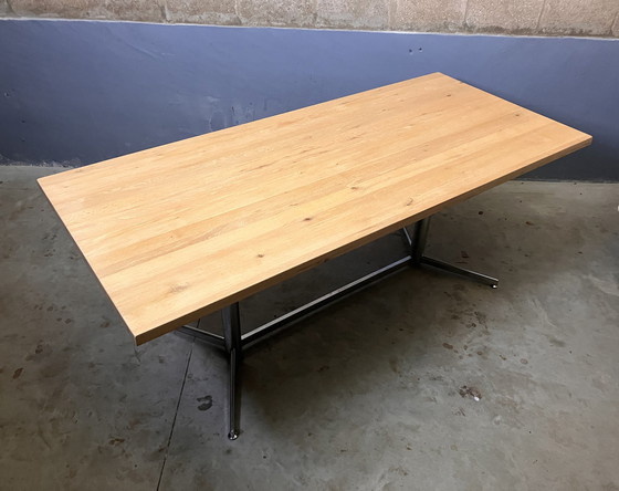 Image 1 of Vintage Eettafel Chroom Massief Eiken