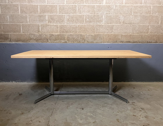 Image 1 of Vintage Eettafel Chroom Massief Eiken