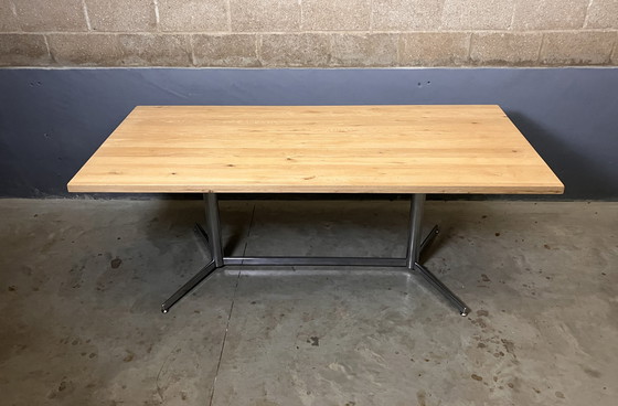 Image 1 of Vintage Eettafel Chroom Massief Eiken