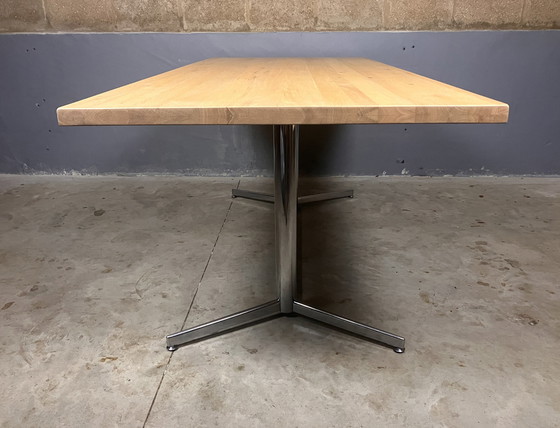 Image 1 of Vintage Eettafel Chroom Massief Eiken