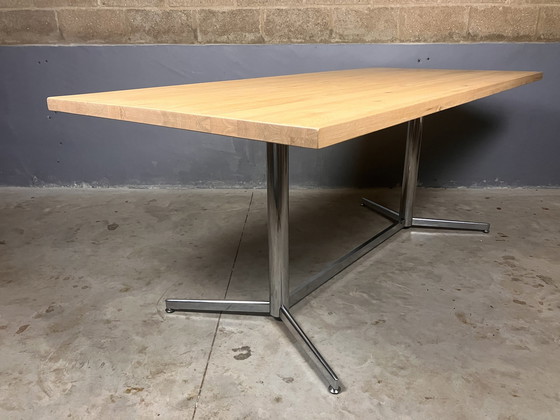 Image 1 of Vintage Eettafel Chroom Massief Eiken