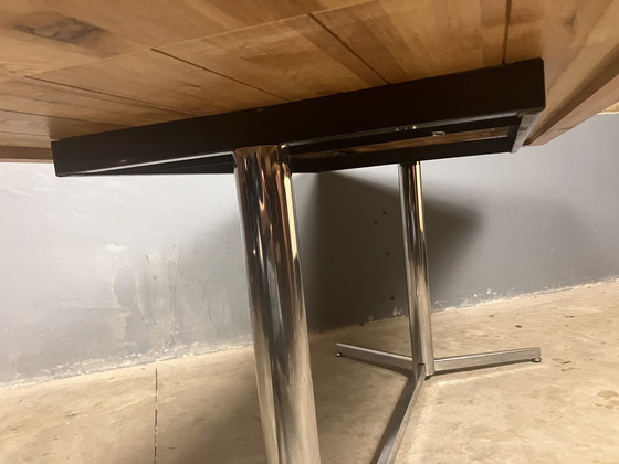 Image 1 of Vintage Eettafel Chroom Massief Eiken