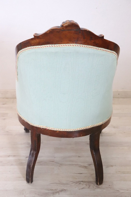 Image 1 of Antieke gestoffeerde houten leunstoel, 19e eeuw