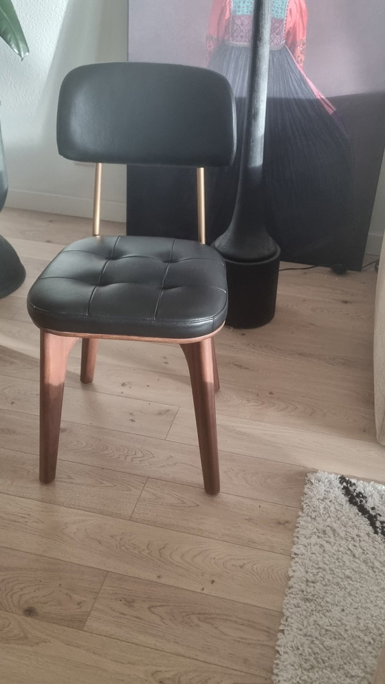 Image 1 of Stellar Works Utility Stoel 1 X Zwart Leer/Walnoot Hout