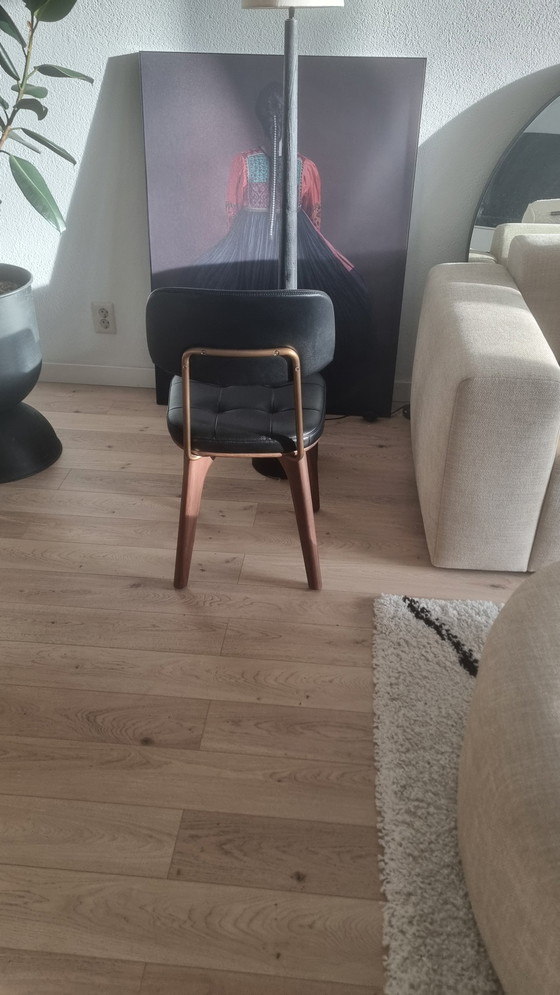 Image 1 of Stellar Works Utility Stoel 1 X Zwart Leer/Walnoot Hout