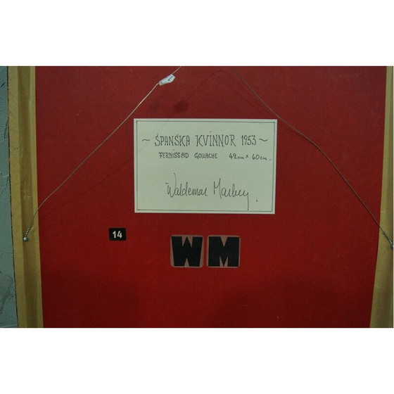 Image 1 of Scandinavisch modernistisch gouache-schilderij door Waldemar Marberg, 1953