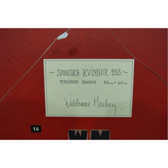 Image 1 of Scandinavisch modernistisch gouache-schilderij door Waldemar Marberg, 1953