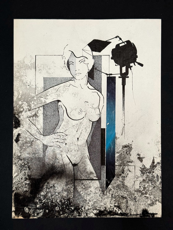 Image 1 of Eugene Eechaut (1928-2019) - Inktcompositie met een vrouw. 1977