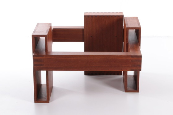 Image 1 of Franse Brutalistische Design salontafel van teakhout met glasplaat,1970