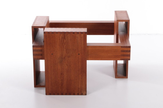 Image 1 of Franse Brutalistische Design salontafel van teakhout met glasplaat,1970