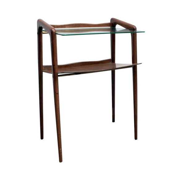 Image 1 of Vintage bijzettafel van hout en glas, Italië 1960