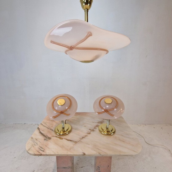 Image 1 of Paar vintage tafellampen met Murano glazen hanglamp, Italië 1970
