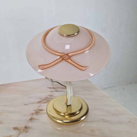 Image 1 of Paar vintage tafellampen met Murano glazen hanglamp, Italië 1970