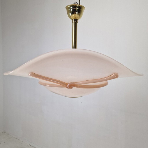 Paar vintage tafellampen met Murano glazen hanglamp, Italië 1970