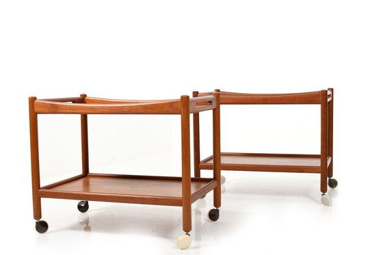 Image 1 of Model AT-45 Teakhouten trolleys van Hans J. Wegner voor Andreas Tuck, jaren 1960, set van 2