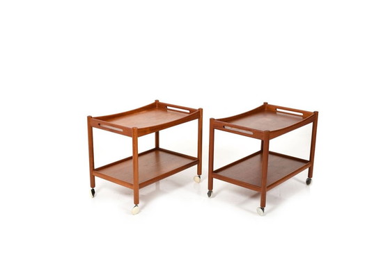 Image 1 of Model AT-45 Teakhouten trolleys van Hans J. Wegner voor Andreas Tuck, jaren 1960, set van 2